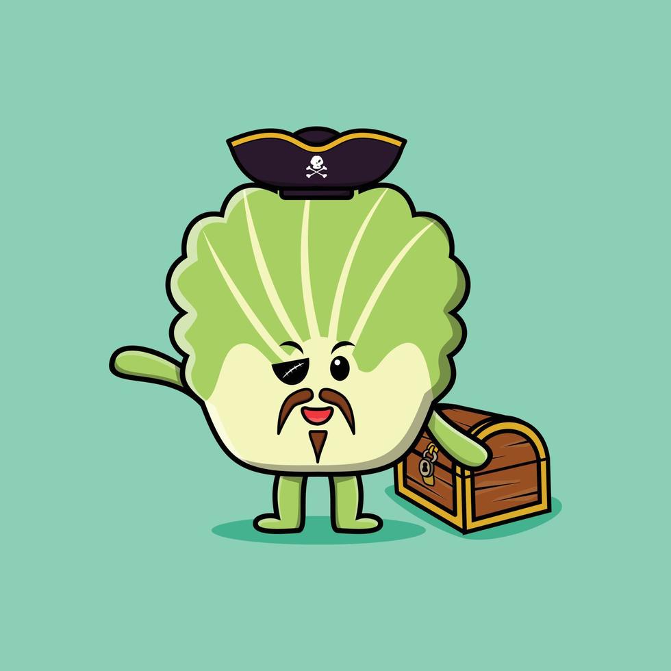 Cute cartoon chinese cabbage pirate holding sword vector