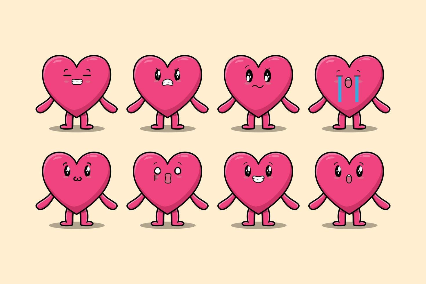 kawaii encantador corazón dibujos animados expresión diferente vector