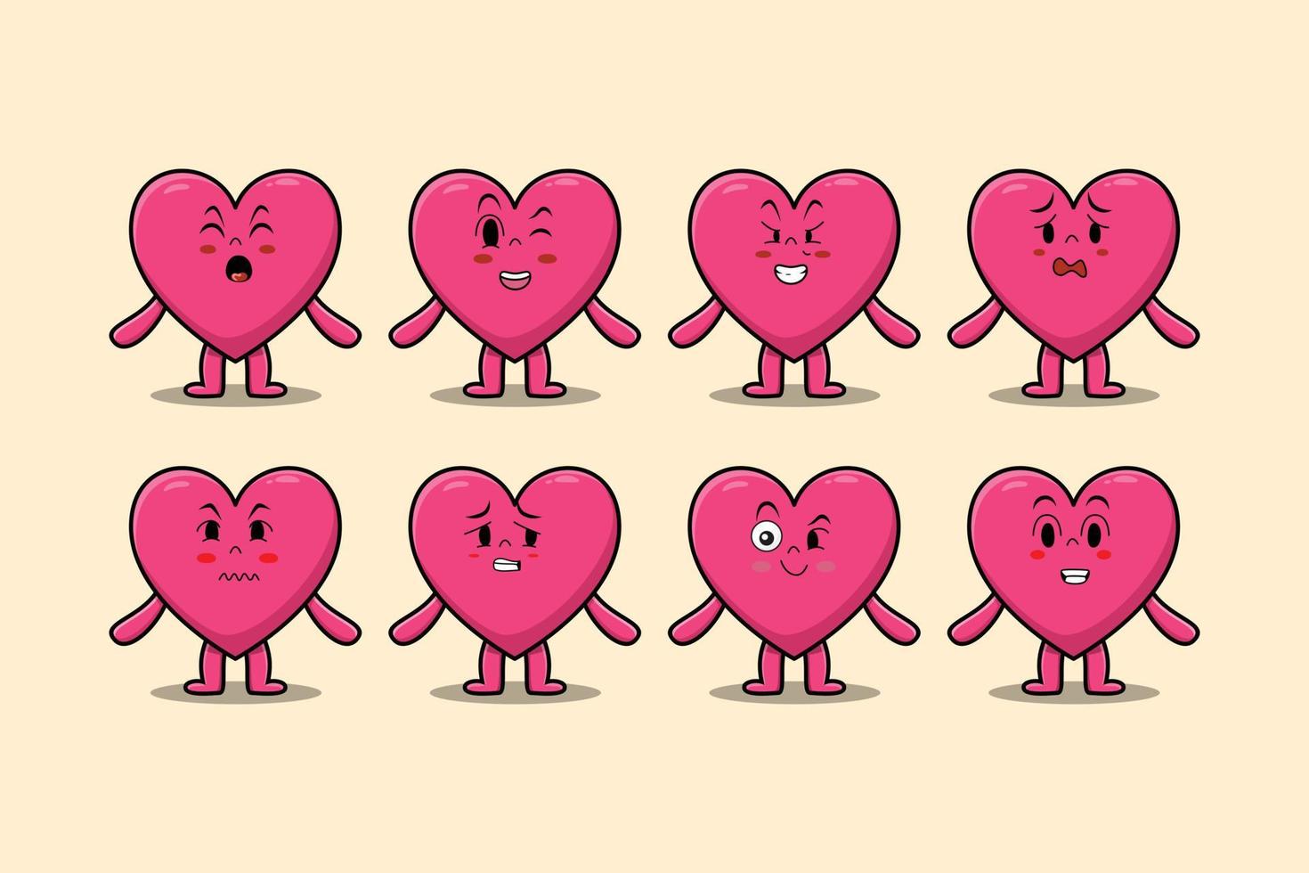 kawaii encantador corazón dibujos animados expresión diferente vector