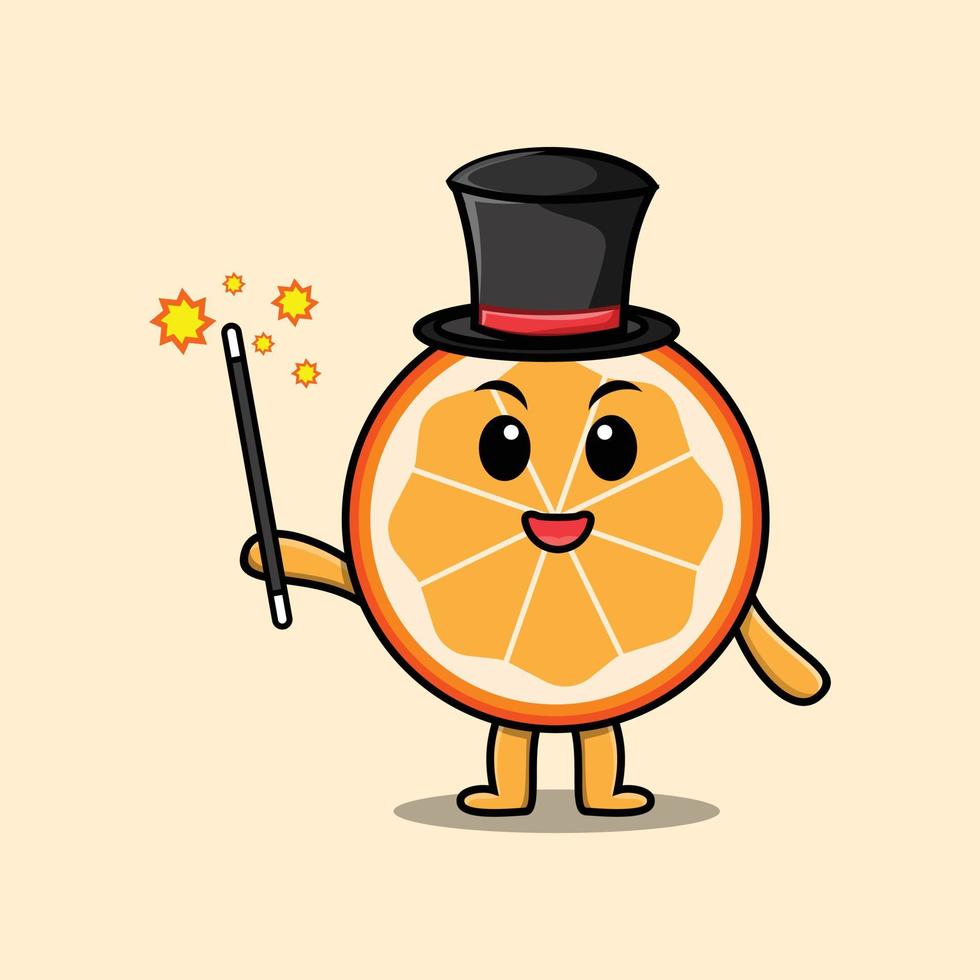 gorgeous smart cute cartoon magician orange fruit vector