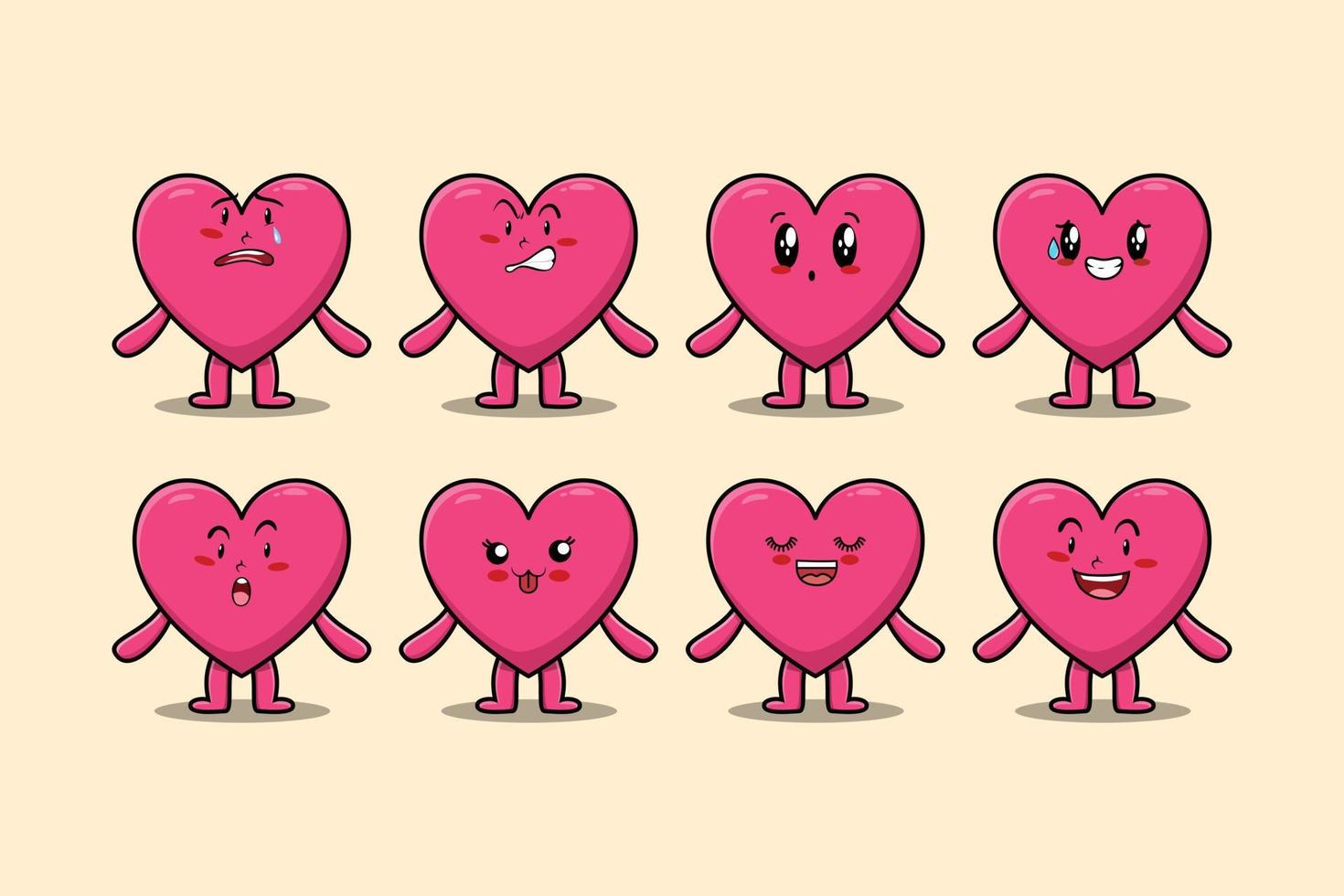 kawaii encantador corazón dibujos animados expresión diferente vector