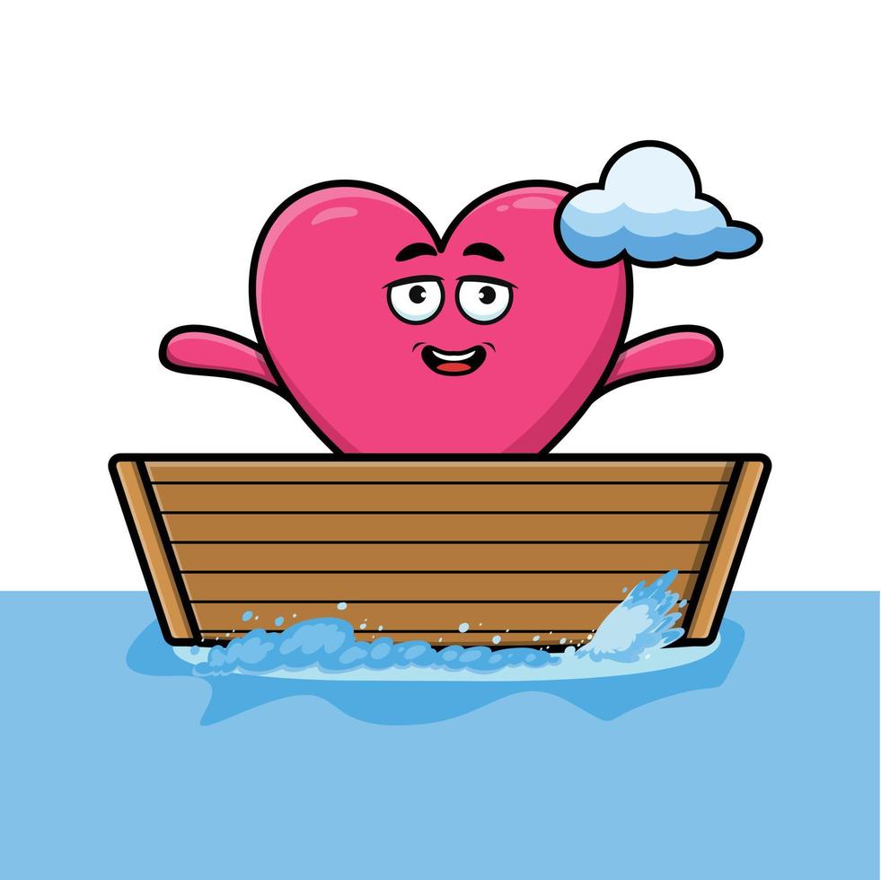 lindo corazón encantador de dibujos animados sube al barco vector