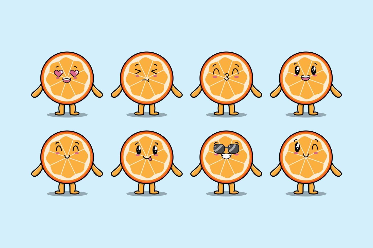 Set kawaii orange fruit cartoon with expressions vector