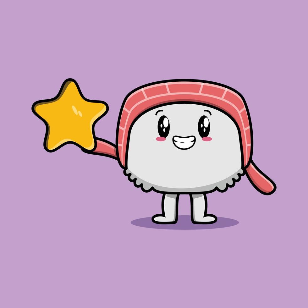 Cute cartoon sushi character hold big golden star vector