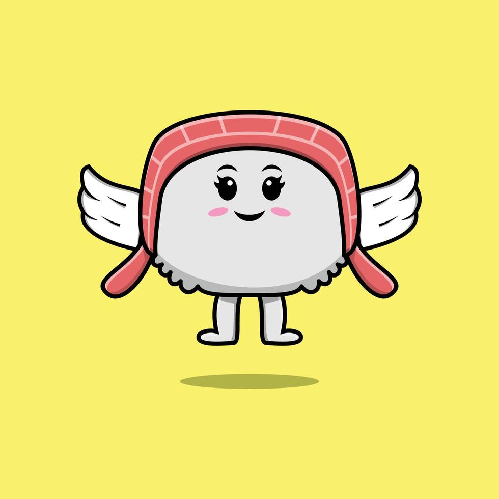 Cute cartoon sushi character wearing wings vector