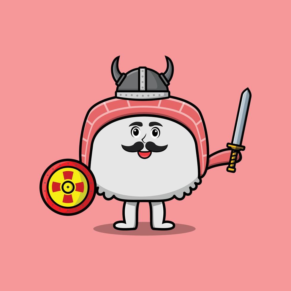 lindo personaje de dibujos animados sushi pirata vikingo vector