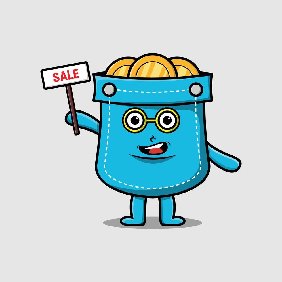 Cute cartoon pocket character holding sale sign vector