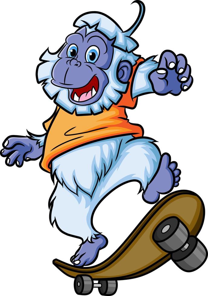 The cool yeti is playing skateboard with a trick vector