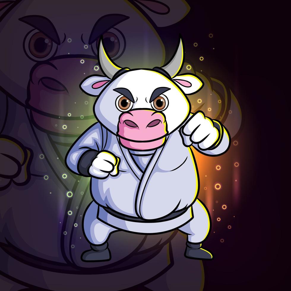 The sumo buffalo with the strong punch esport mascot design logo vector