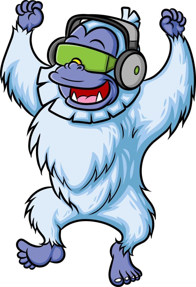 The cool yeti is listening to a music and dancing vector