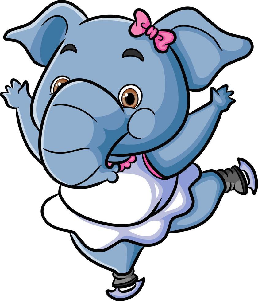 The little girl elephant is playing an ice skating vector