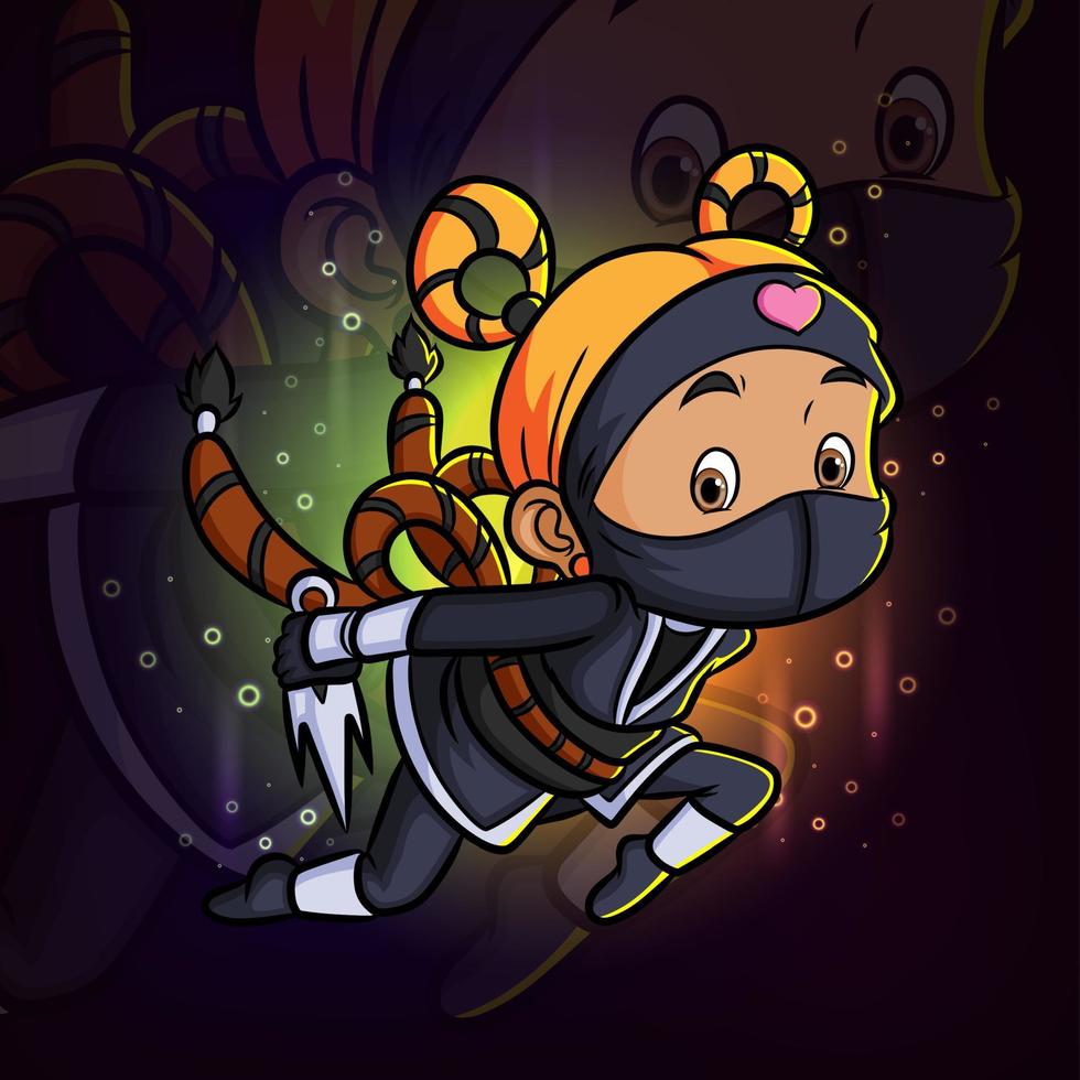 The ninja girl is running with the trident esport mascot logo design vector