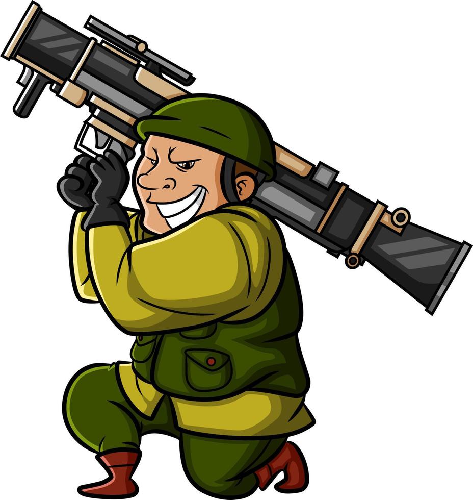 The happy army is shooting with the bazooka vector