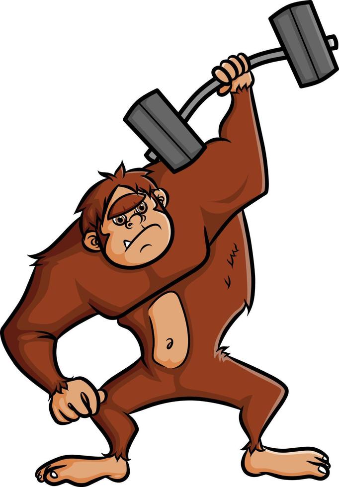 The strong gorilla is lifting weight with one hand vector