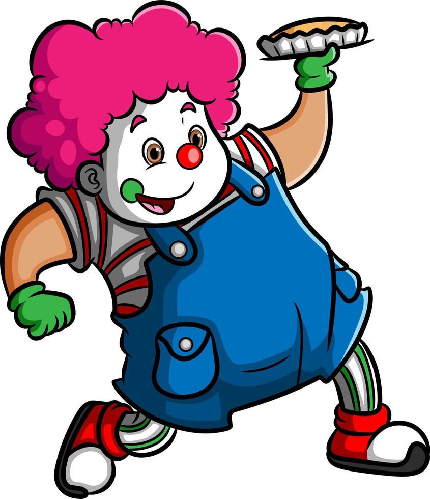 The young clown boy is serving the plate of pie vector