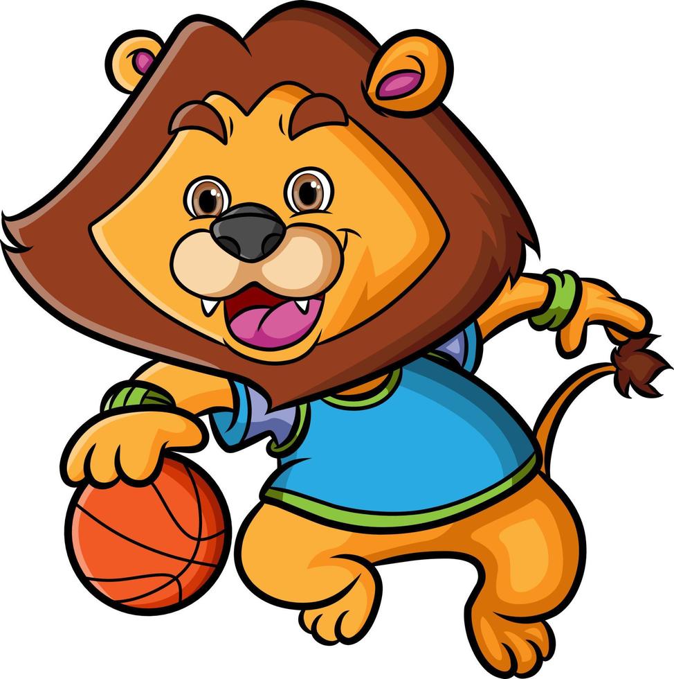 The happy lion is playing the basketball and dribble the ball vector