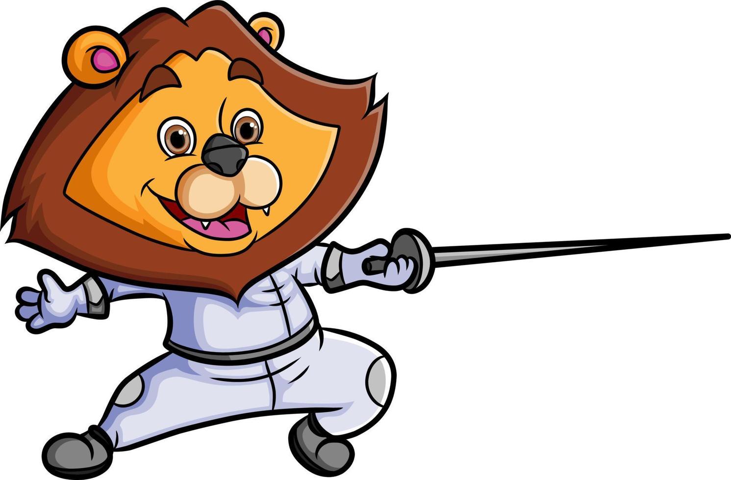 The lion is playing the fencing and holding the sword vector