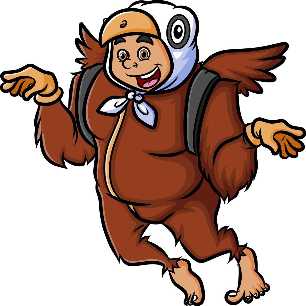 The man with eagle bird costume is flying while bring a bag vector