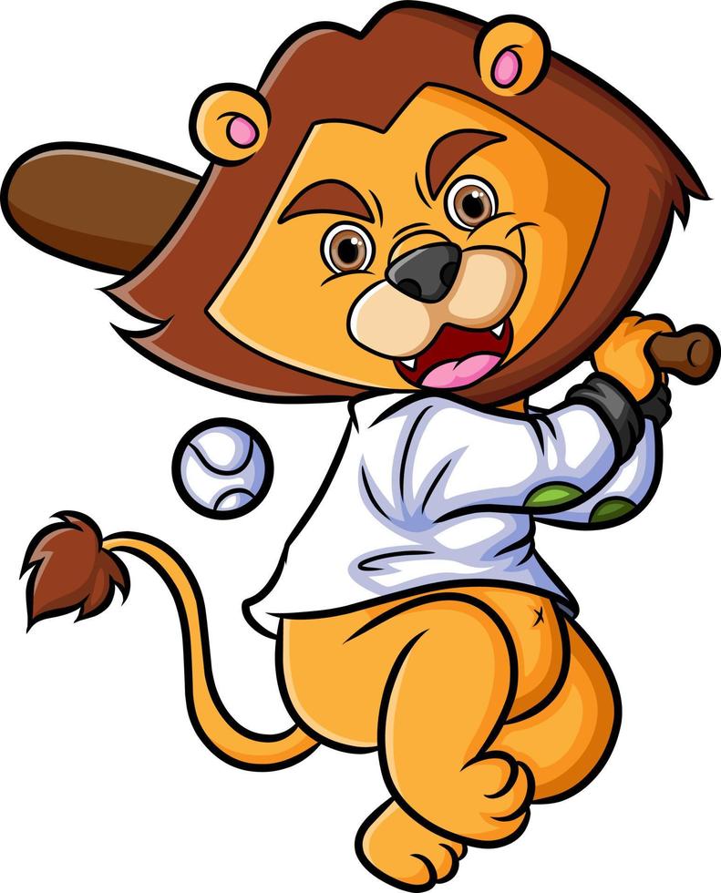 The lion is playing the baseball and hit the ball vector