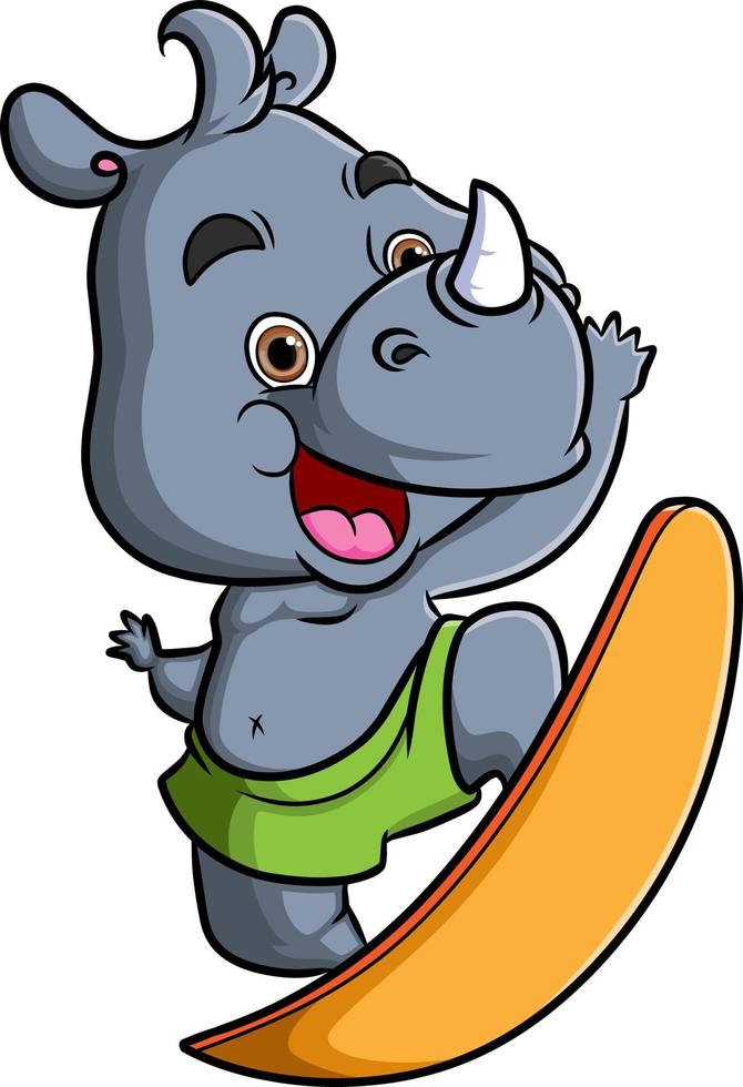The young rhinoceros is surfing at the beach vector