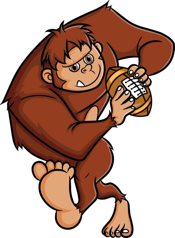 The big gorilla is playing rugby and going to throw vector