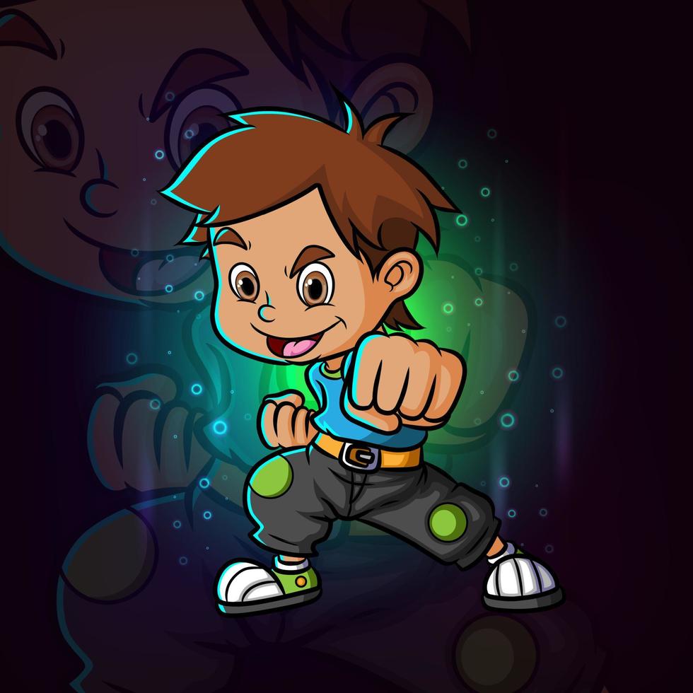 The super boy is ready for fight and giving a punch esport mascot logo design vector