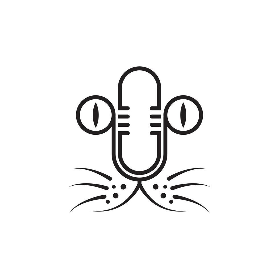 Unique and simple podcast cat logo. This logo is combination of a face cat and a mic, suitable for podcast, streaming, vlog, news, and pet-related logos. vector