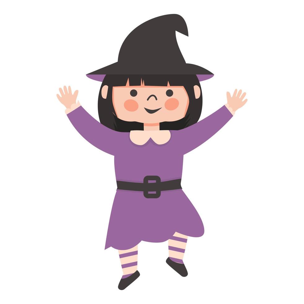 Halloween Kids Costume Party. Cute little girl in halloween witch costume vector