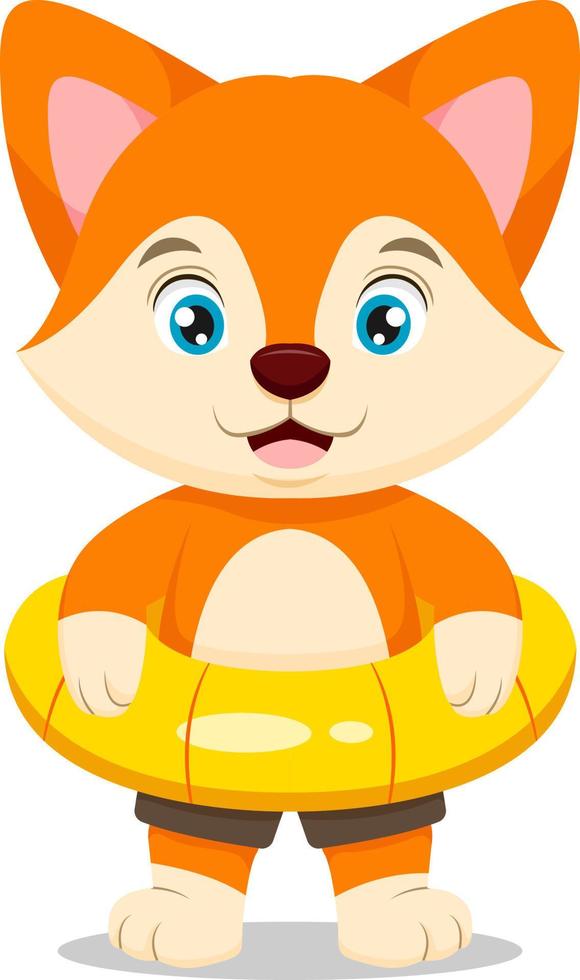 pequeño perro corgi de dibujos animados con anillo inflable vector