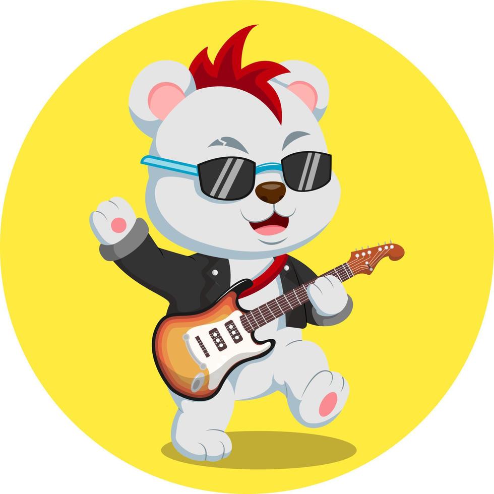 Cute cartoon rock star cat playing the guitar vector