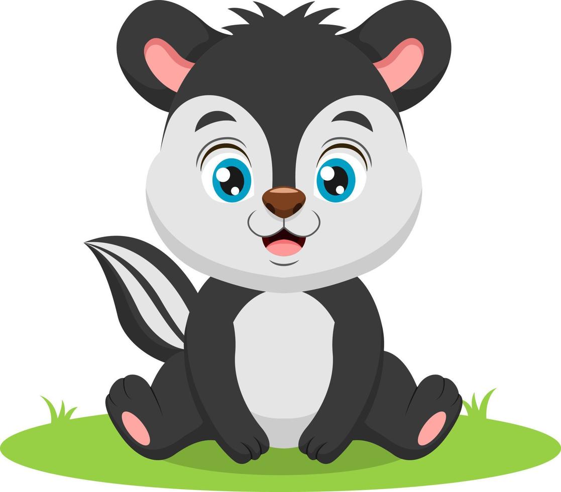 Cute baby skunk cartoon sitting in the grass vector