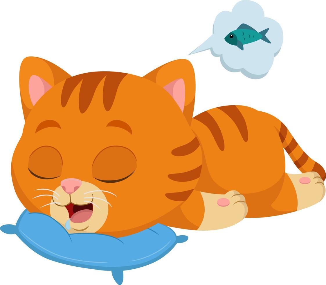 Cute cat sleeping and dreams of a fish vector