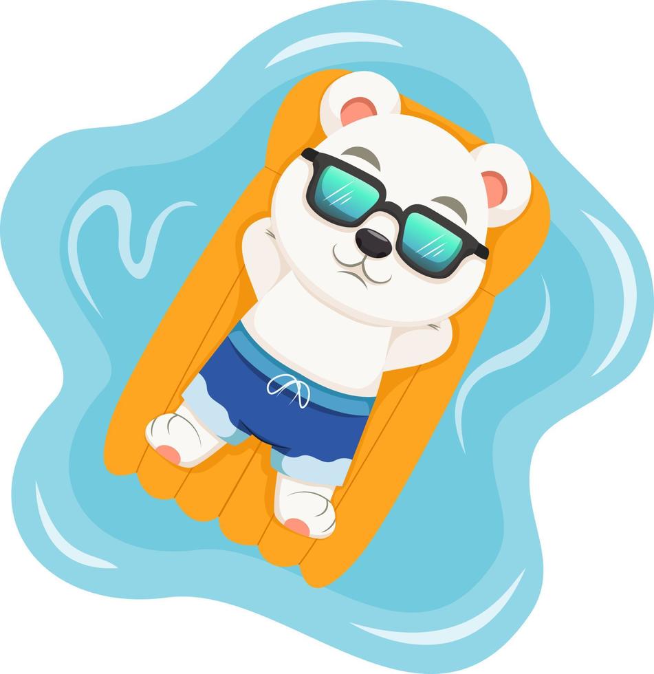 Cartoon little polar bear sunbathing with sunglasses vector