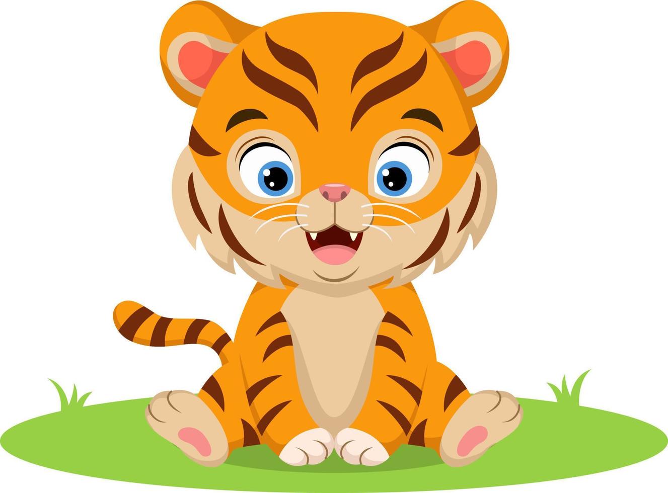 lindo bebé tigre sentado en la hierba vector