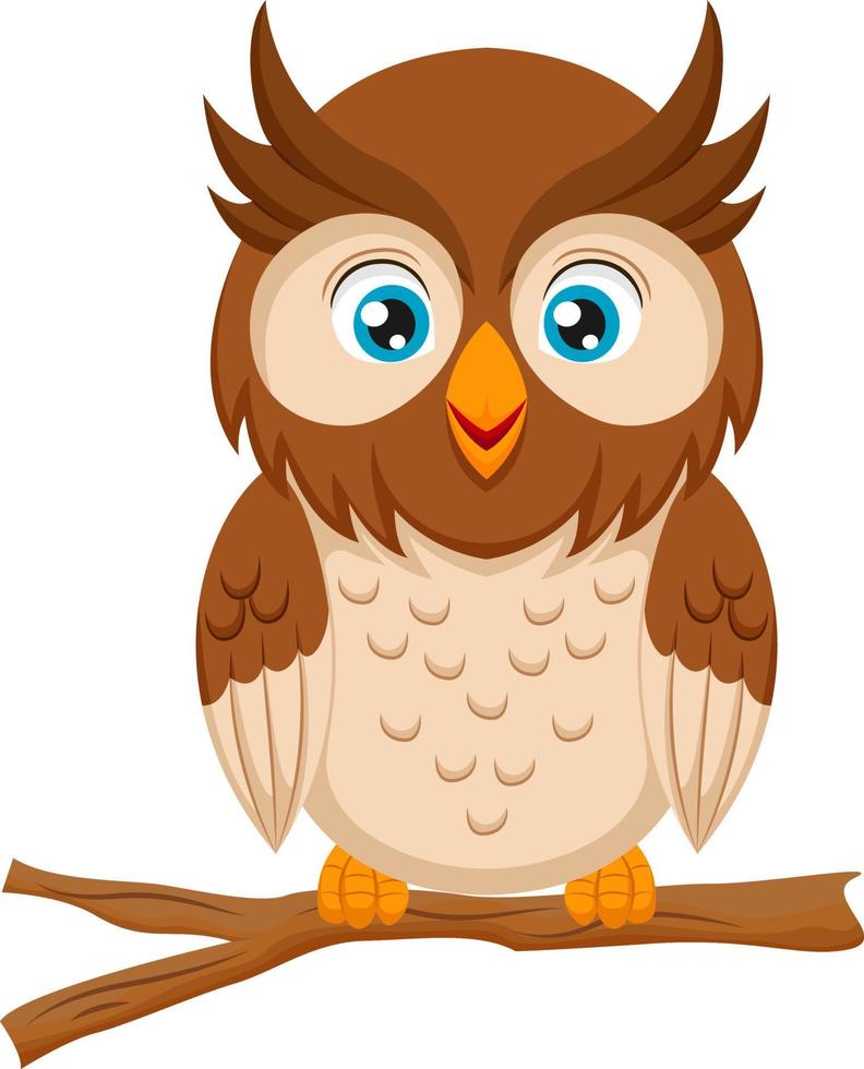 Cute baby owl on tree branch vector