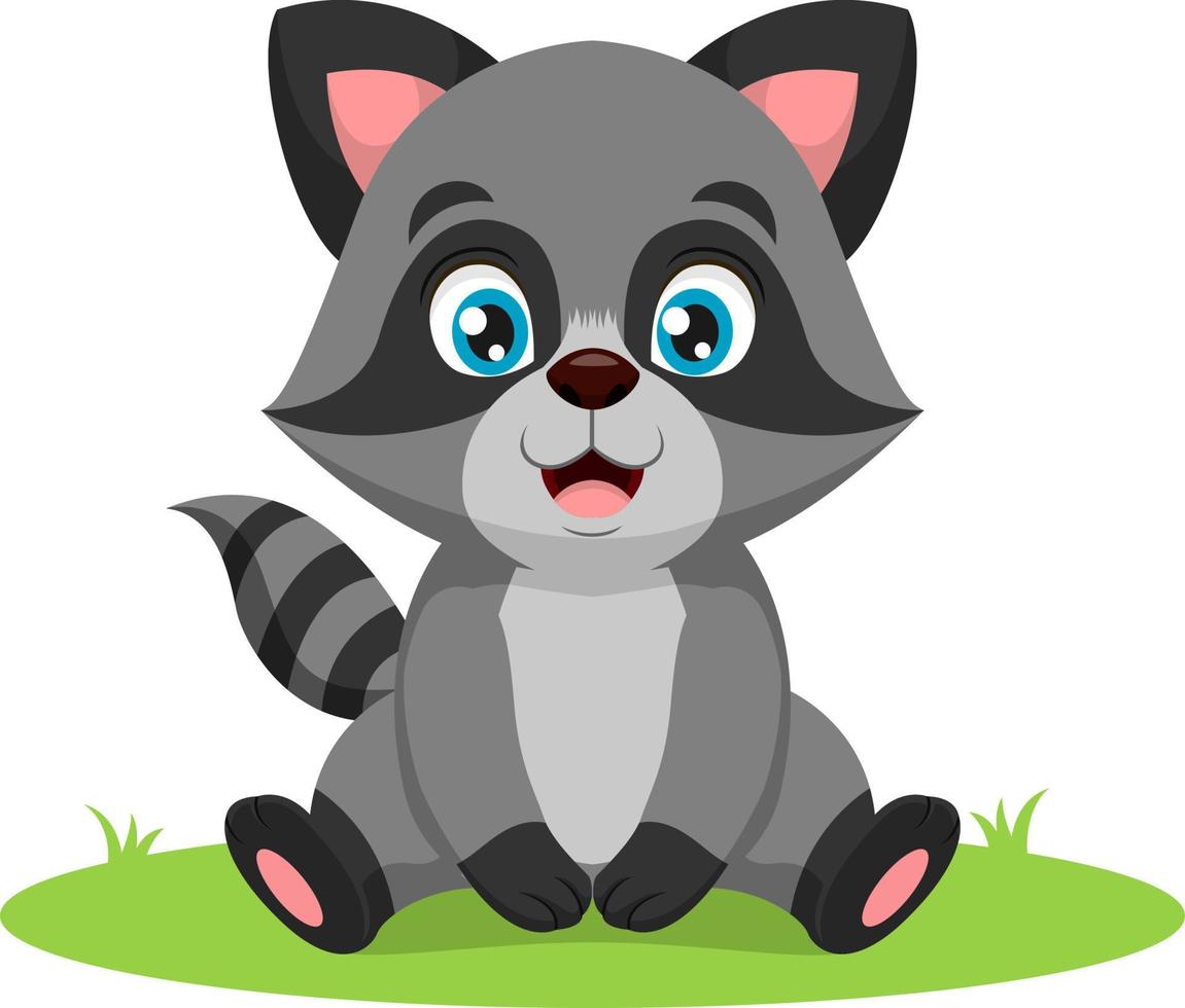 Cute baby raccoon sitting in the grass vector