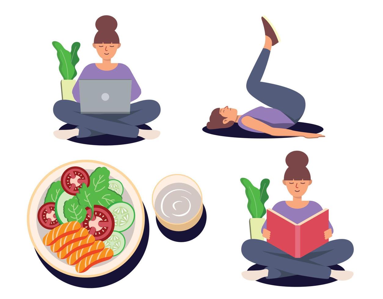 ilustración de comida saludable, estilo de vida y ejercicio vector