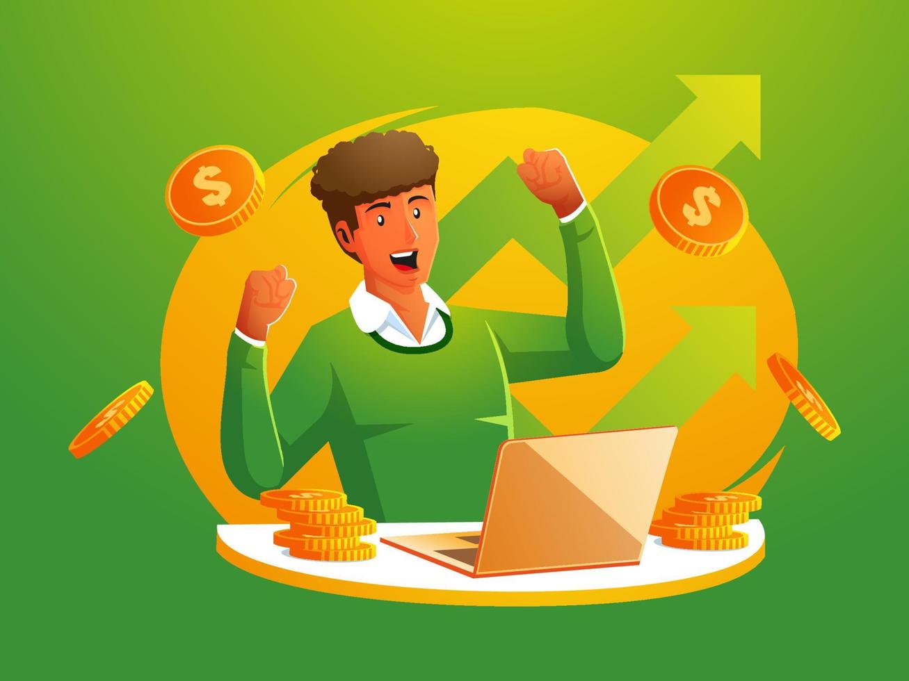 a man working with laptop earning abundant money vector