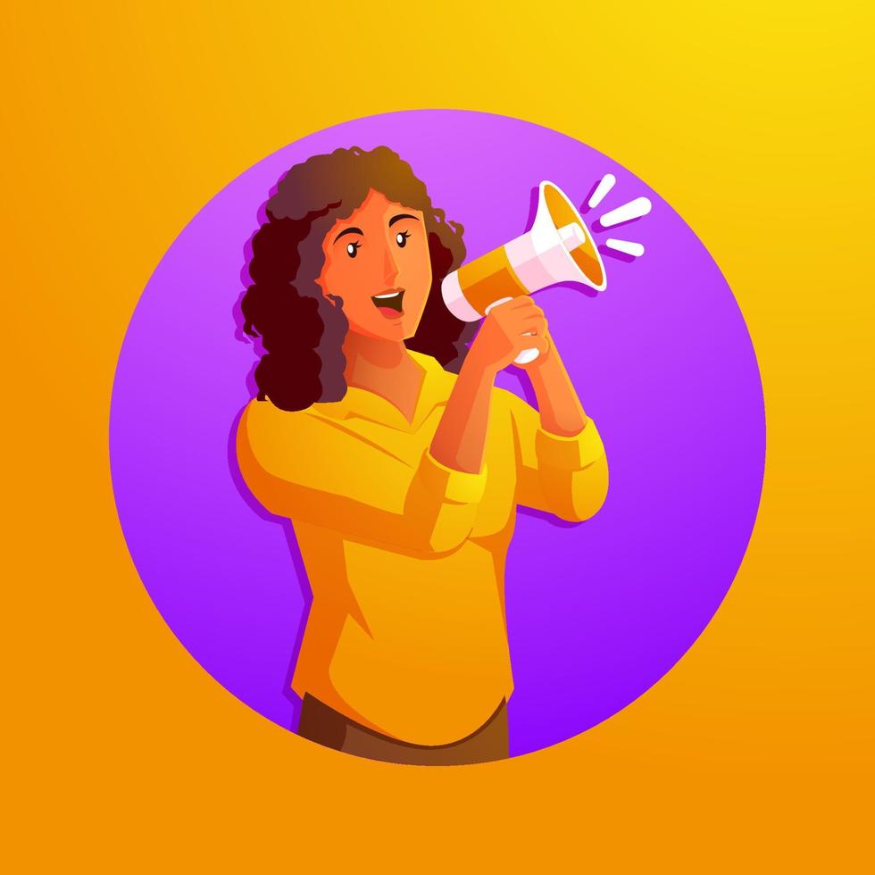 a woman holding a megaphone and shouting into a loudspeaker vector