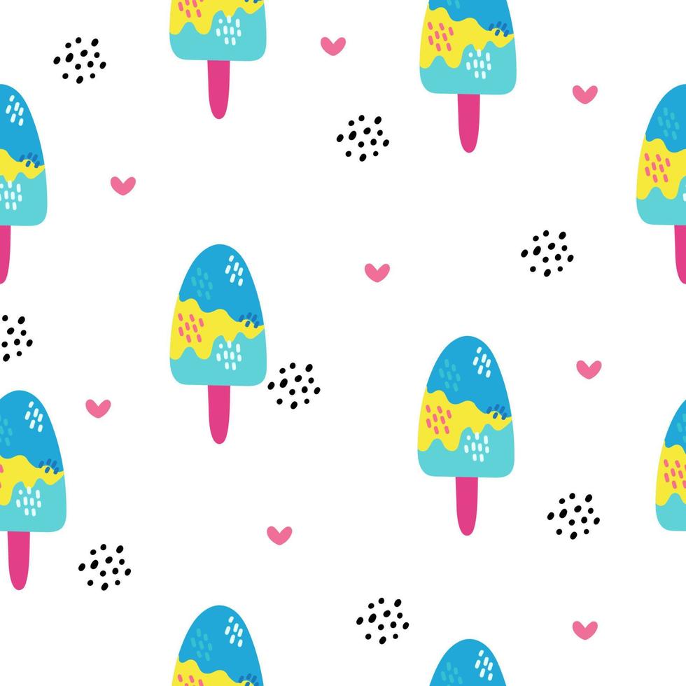 Cartoon hand drawn ice cream seamless pattern.Perfect funny vector background. Summer design