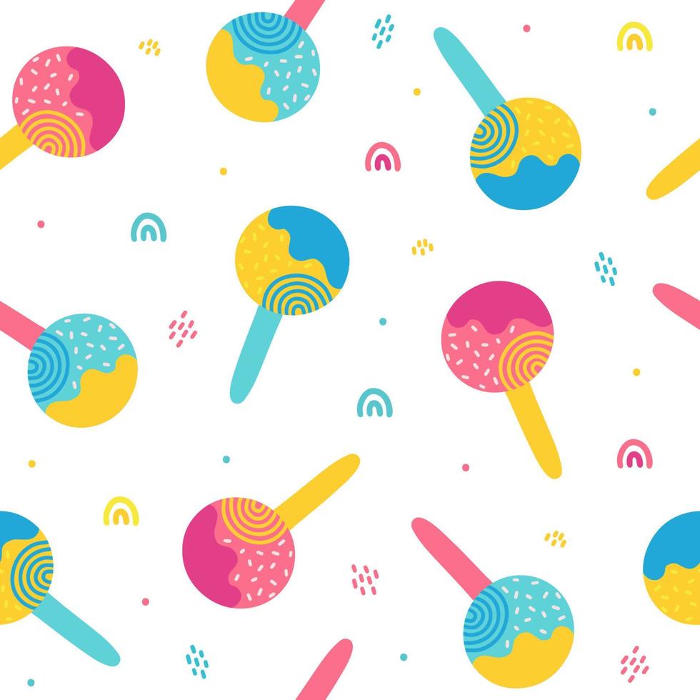 Cartoon hand drawn ice cream seamless pattern.Perfect funny vector background. Summer design