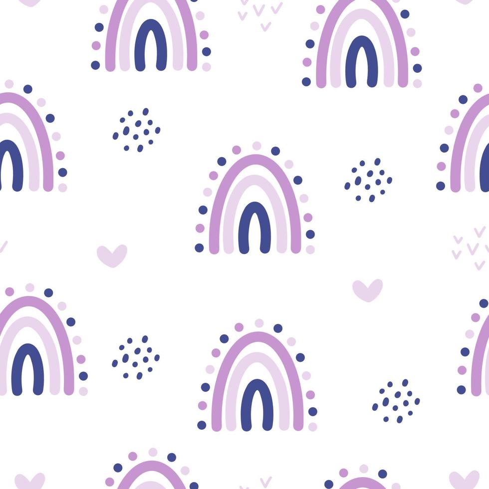Seamless childish colorful pattern with cute doodle rainbows and hearts, dots. Creative kids texture for fabric, wrapping, textile, wallpaper, apparel. Vector illustration