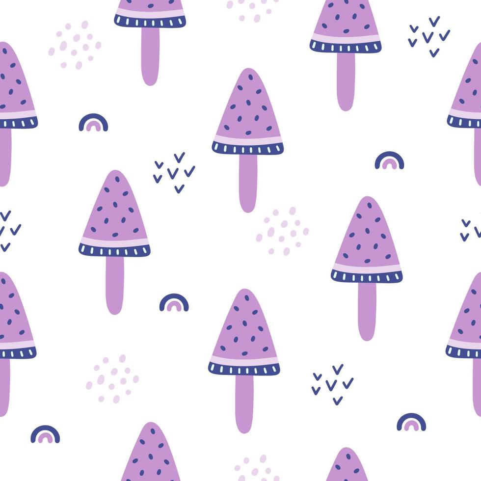 Seamless pattern with color cartoon watermelon ice cream with rainbow and dots isolated on white background. Cute vector seamless background. Summer design