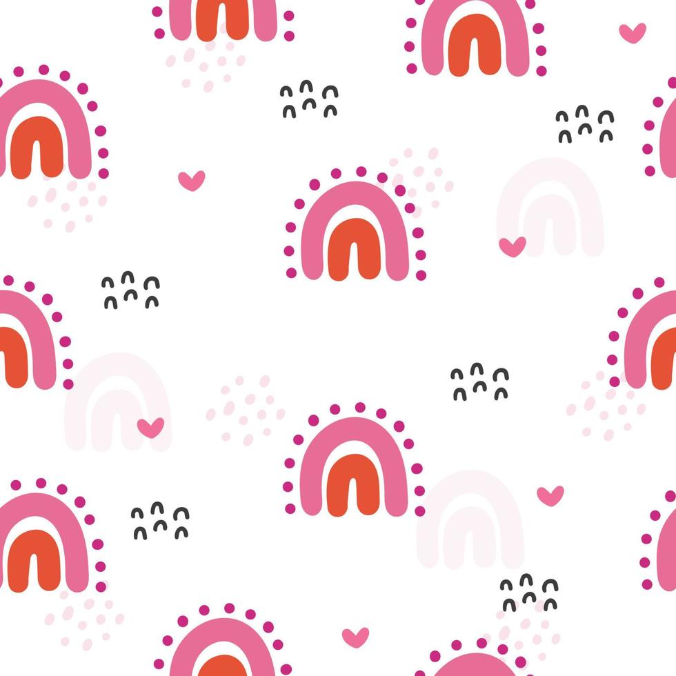 Seamless childish colorful pattern with cute doodle rainbows and hearts, dots. Creative kids texture for fabric, wrapping, textile, wallpaper, apparel. Vector illustration