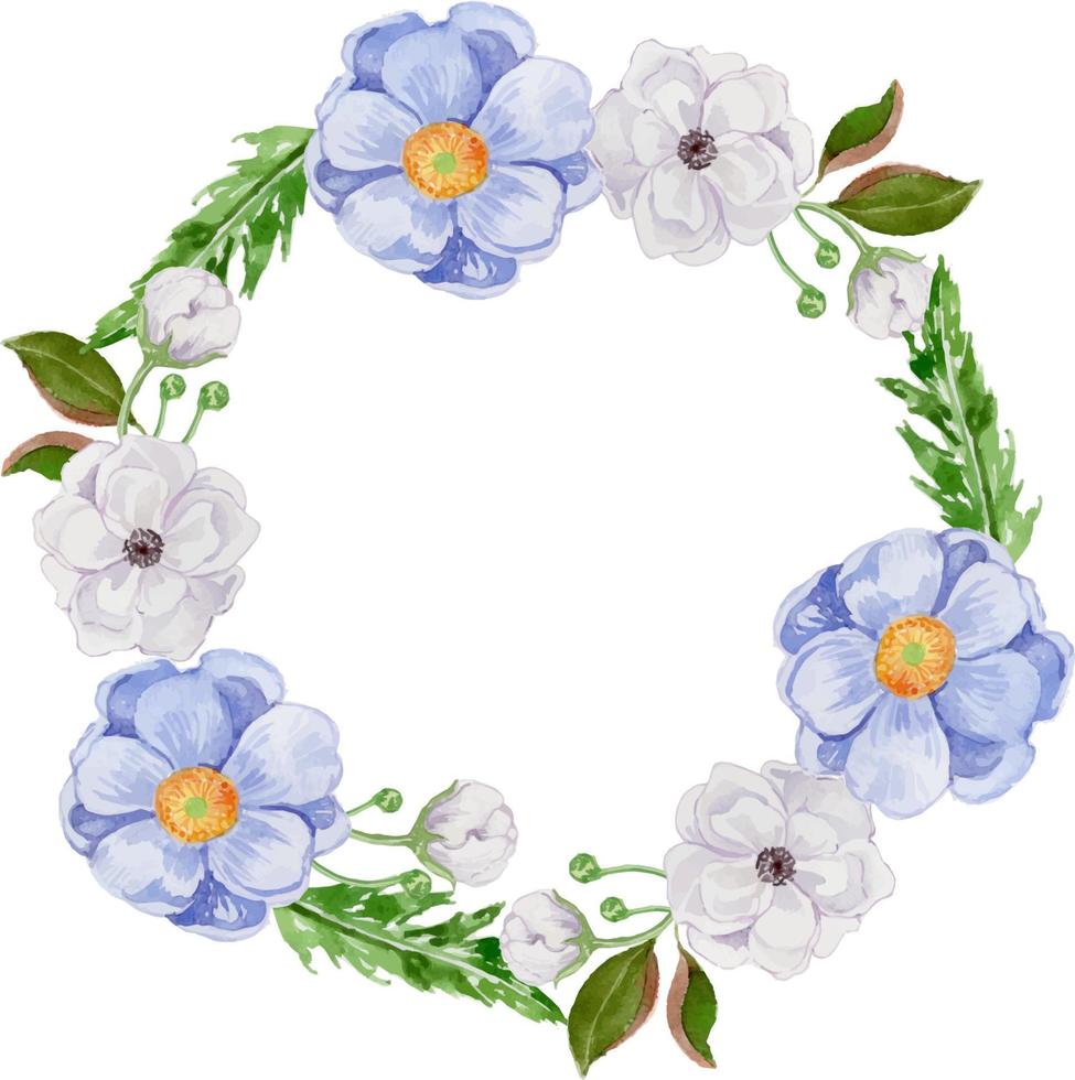 Watercolor Anemone Floral Wreath vector