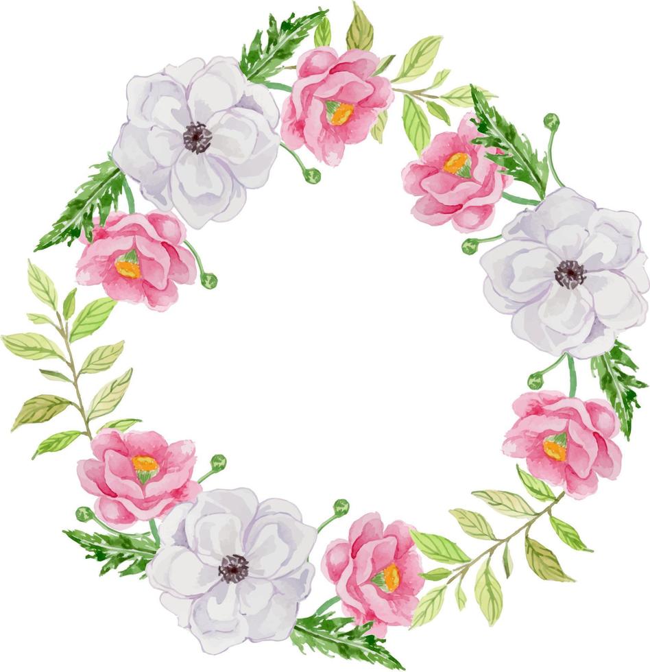 Watercolor Anemone Floral Wreath vector