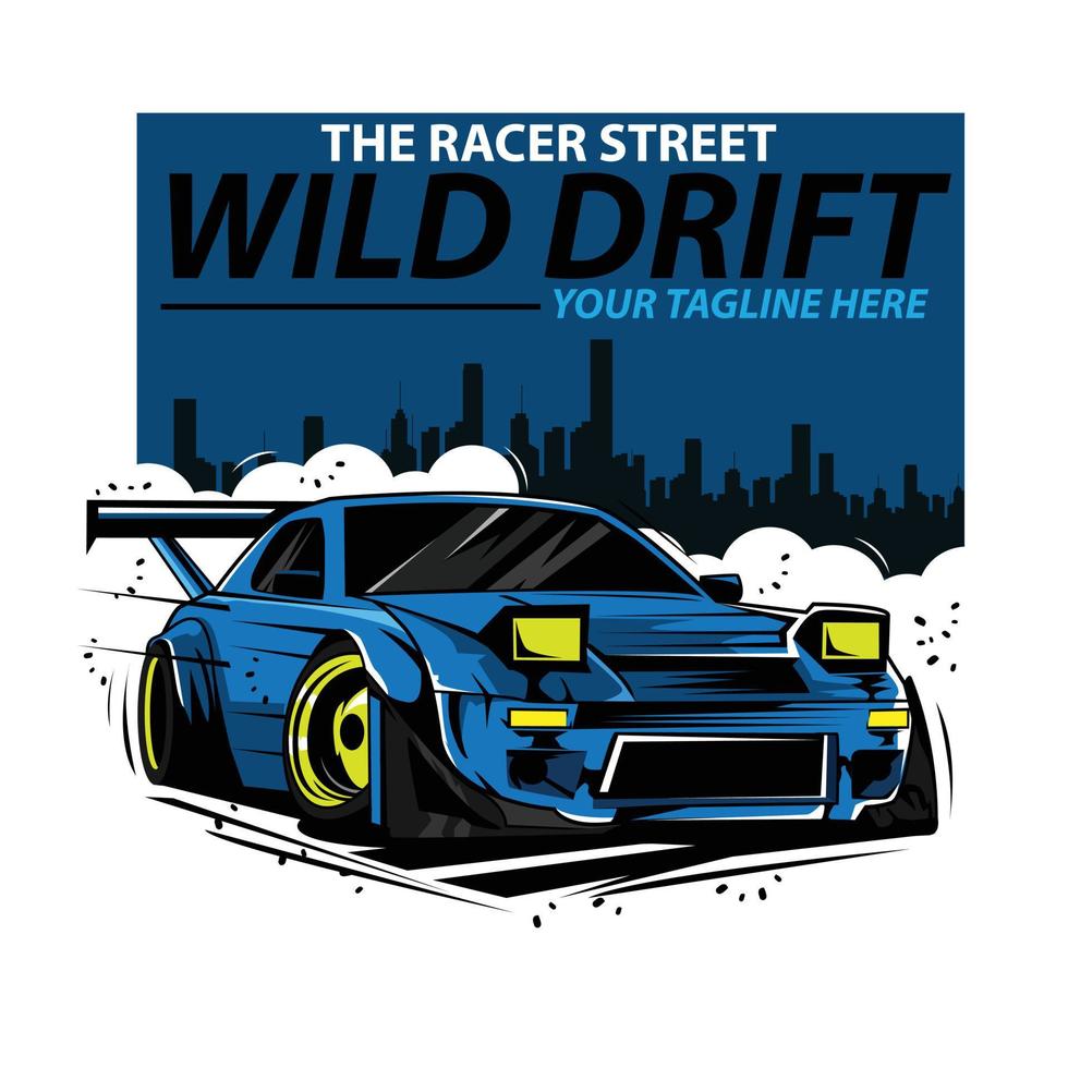 blue car on the street city vector