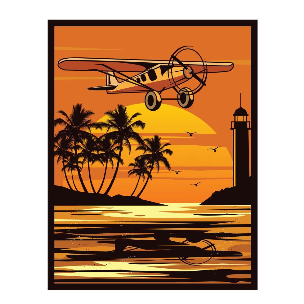flying plane on the beach vector