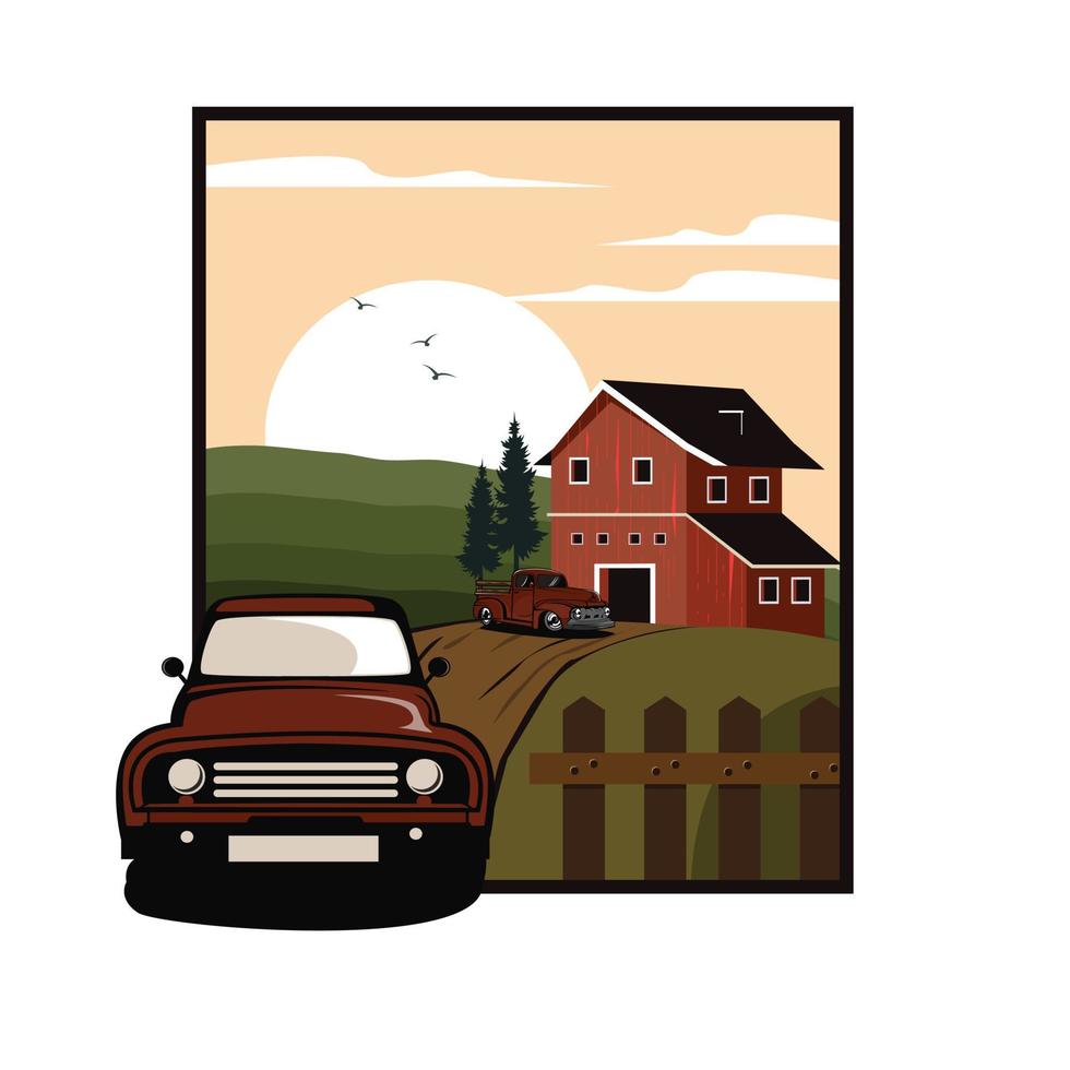 old truck and the farm vector