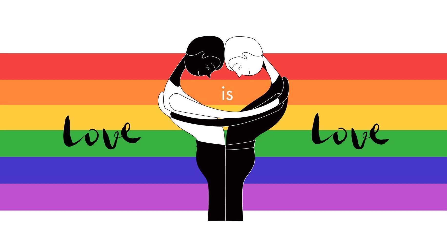 Pride Month Poster. Two guys hugging each other vector